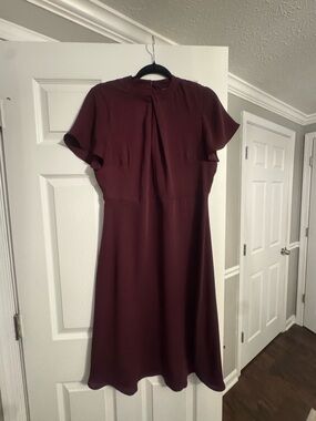 Ann Taylor Burgundy Flutter-Sleeve Midi Dress
